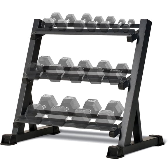 Heavy-Duty 3-Tier Adjustable Dumbbell & Weight Plate Rack | Free Weight Storage for Home Gym | Holds Dumbbells, Kettlebells, Barbells, Bars | 1000lb Capacity