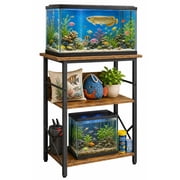 Heavy-Duty 3-Tier Aquarium Stand for 10 Gallon Fish Tank, Rustic Brown Wood & Metal Frame Storage Shelves for Turtle Reptile Terrarium