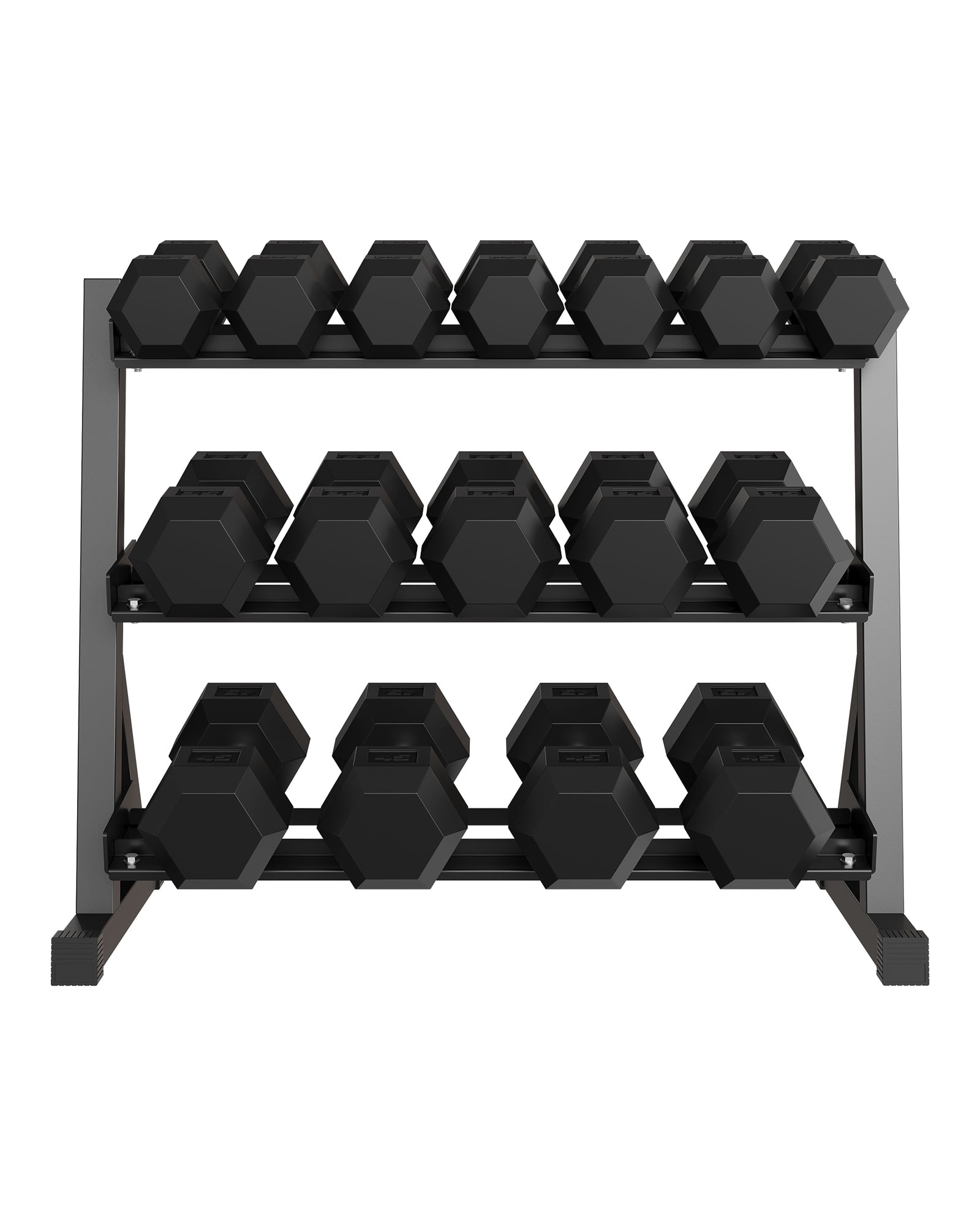 Heavy Duty 3-Tier Dumbbell Rack for Home Gym – Carbon Steel Weight Storage Stand, Angled Non-Slip Shelves, Rubber Guards, Fits 5-6 Hex Dumbbell Pairs, 1000 LB Capacity