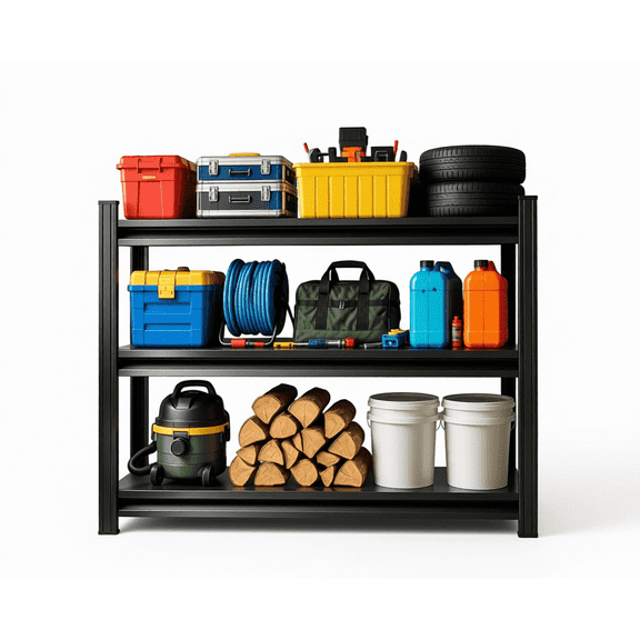 Heavy Duty 3-Tier Garage Shelving Unit, 1200 LBS Capacity, Adjustable Steel Storage Rack