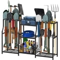 thumbnail image 1 of Heavy Duty 3-Tier Garden Tool Organizer Rack with Hooks, Steel Floor-Mount Design, Black, 48.45"W x 11.42"D x 30.32"H, 1 of 7