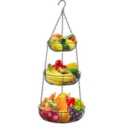 Heavy Duty 3-Tier Hanging Fruit and Vegetable Basket with 2 Metal Ceiling Hooks, Chrome