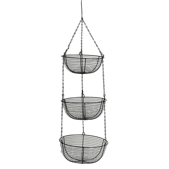 Heavy Duty - 3 Tier Hanging Kitchen Black Fruit Basket