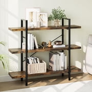 Heavy Duty 3-Tier Industrial Bookcase, 39" Wide Wood Bookshelf for Home Office, 120lbs Shelf Capacity, Rustic Open Shelving Display with Reinforced Horizontal S