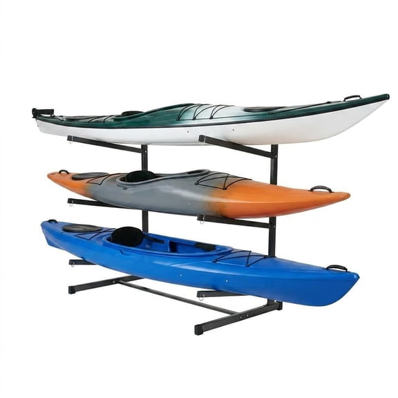 Heavy-Duty 3-Tier Kayak Storage Rack – Freestanding Industrial Steel Stand – Weather-Resistant for Kayaks, Canoes, Support & Paddleboards – Garage, Dock, Canopy