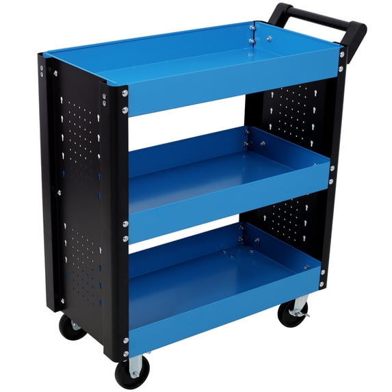 Heavy Duty 3 Tier Rolling Tool Cart, Blue - Lockable Casters & Side Pegboardfor Repair Shop, Garage, Warehouse,(Red)