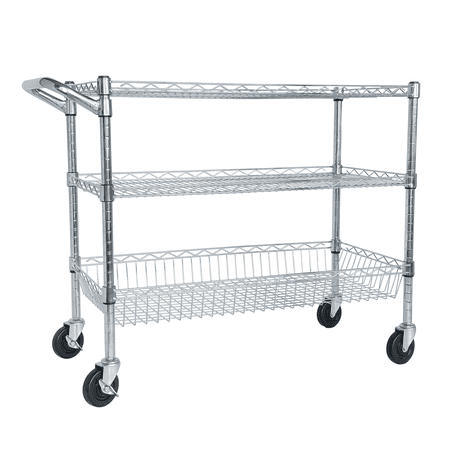 Heavy Duty 3-Tier Rolling Utility Cart with Handle, 600lb Capacity, 36x18x32 Inches