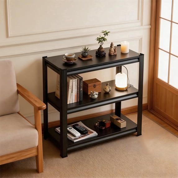 Heavy-Duty 3-Tier Side Table & Nightstand,32"H×25"W×14"D Multi-Use Storage End Table with 1500 lb Capacity,Thickened Shelves,Double-Layer Frame,Adjustable Levels,Easy Assembly,Rust-Proof for Any Room