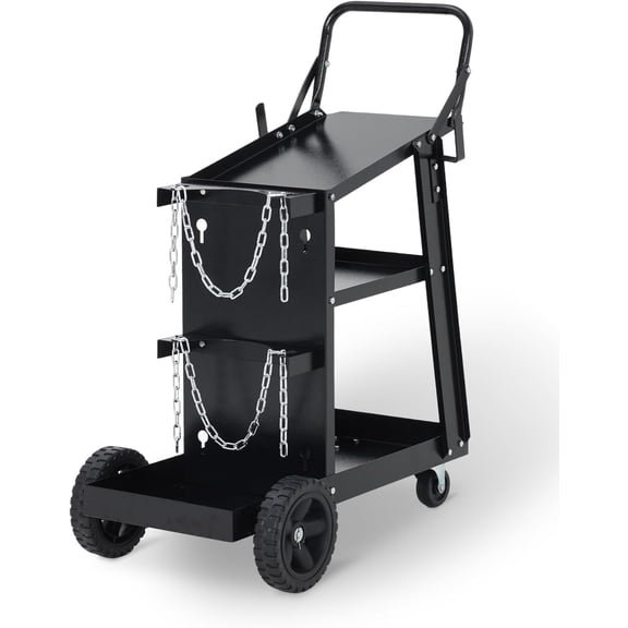 Heavy Duty 3-Tier Welding Cart with 360 Swivel Wheels and Tank Storage MIG TIG Plasma Cutter Welder Cart for Home Workshops Garages and Construction Sites - Black