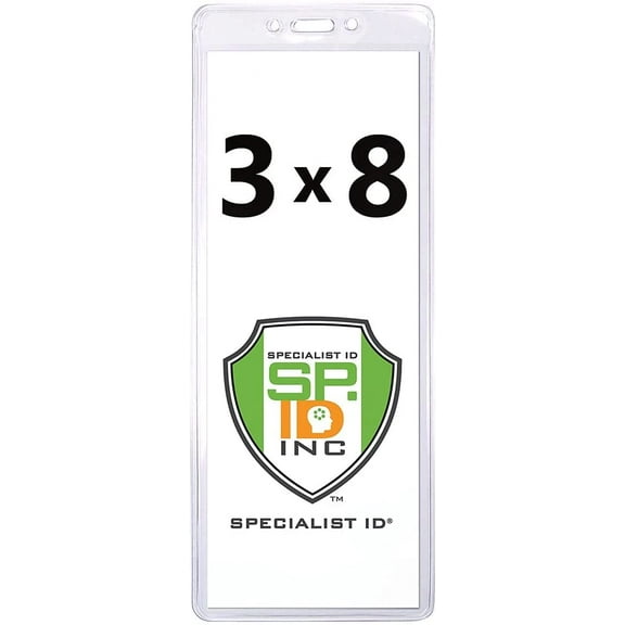 Heavy Duty 3 X 8 Ticket Holder - Clear Plastic Extra Large Badge or Card Sleeve Protector for Concert, Season Tickets, Sporting Event Pass and More by Specialist ID