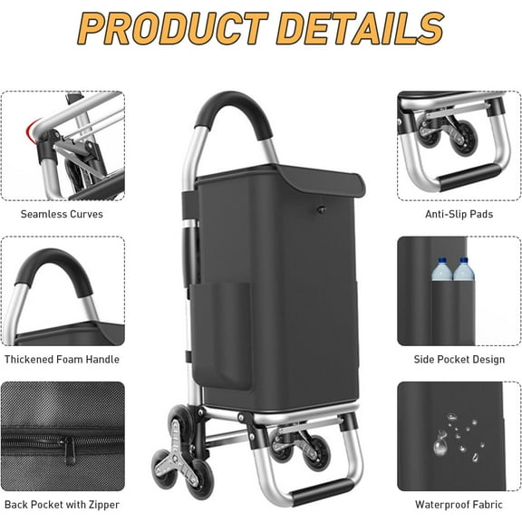 Heavy Duty 3 in 1 Shopping Cart, Foldable Hand Truck with 6 Wheels, 110 lbs Grocery Cart, Portable Utility Dolly, Waterproof Bag for Moving, Camping