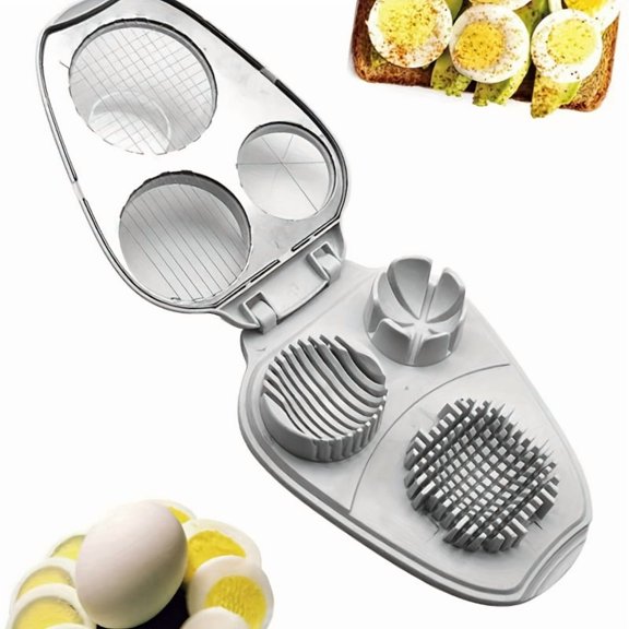 Heavy Duty 3-in-1 Manual Egg Slicer with Circular Blades, Multifunctional Egg Cutter Crusher, Easy Clean Sturdy Kitchen Tool for Home & Commercial Use