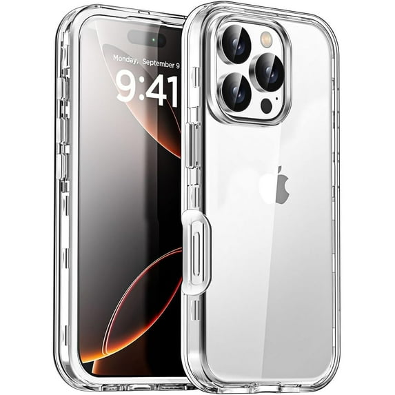 Heavy Duty 3-in-1 Rugged Full Cover Shockproof Case for Apple iPhone 16 Pro – Clear