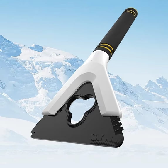 Heavy Duty 3-in-1 Snow Shovel for Driveway and Car with Built-in Ruler and Defrosting Ice Scraper Blade Portable Multi-Functional Winter Tool for Trucks #Style0010 White