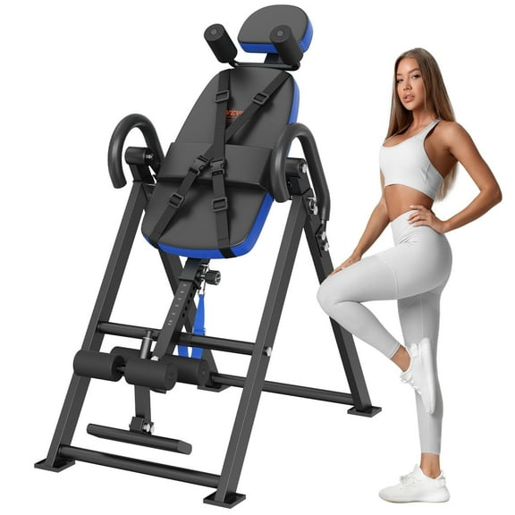 Heavy Duty 300 lb 136 kg Inversion Machine Back Decompression Stretcher with Adjustable Headrest Ankle Lock Safety Belt Blue Black Strength Training Equipment