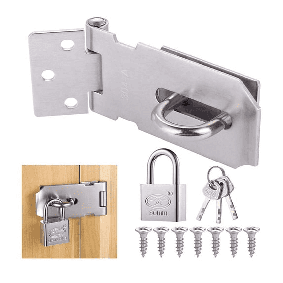 Heavy Duty 304 Stainless Steel Door Hasp Lock with Padlock Keys Security Latch for Outdoor Garden Garage Wooden Door