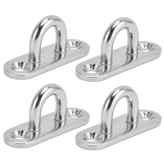 Heavy Duty 304 Stainless Steel Oval Ceiling Hooks - M5 Pad Eye Plate Staple Loop Hanger for Hammock, Swings, Boat Rigging, Plant Hanging, Wall Mount Anchor (5mm, 4 Pack, 0.2 inches / 0.5 cm)