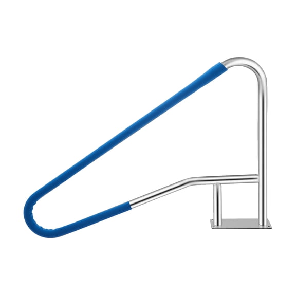 Heavy Duty 304 Stainless Steel Pool Handrail with Non-Slip Blue Grip, Supports 375 lbs, Easy Mount Base Plate for Inground Pools 55x32 inch
