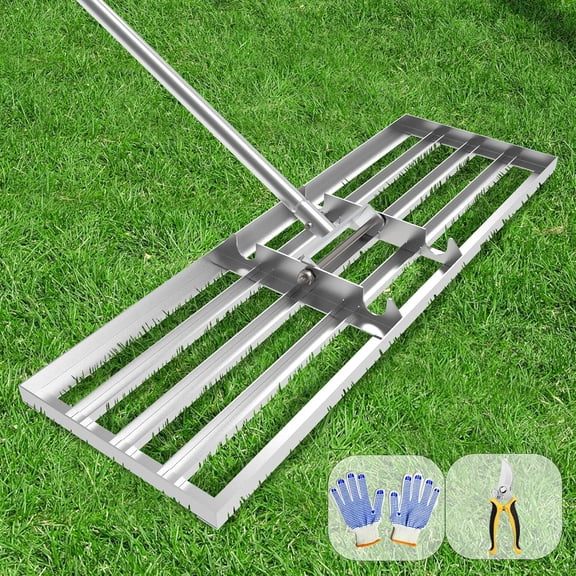 Heavy Duty 30x10 Inch Lawn Leveling Rake, Professional Grade Landscape Leveler Tool with Stainless Steel Handle for Garden, Backyard, Golf Course and Farm
