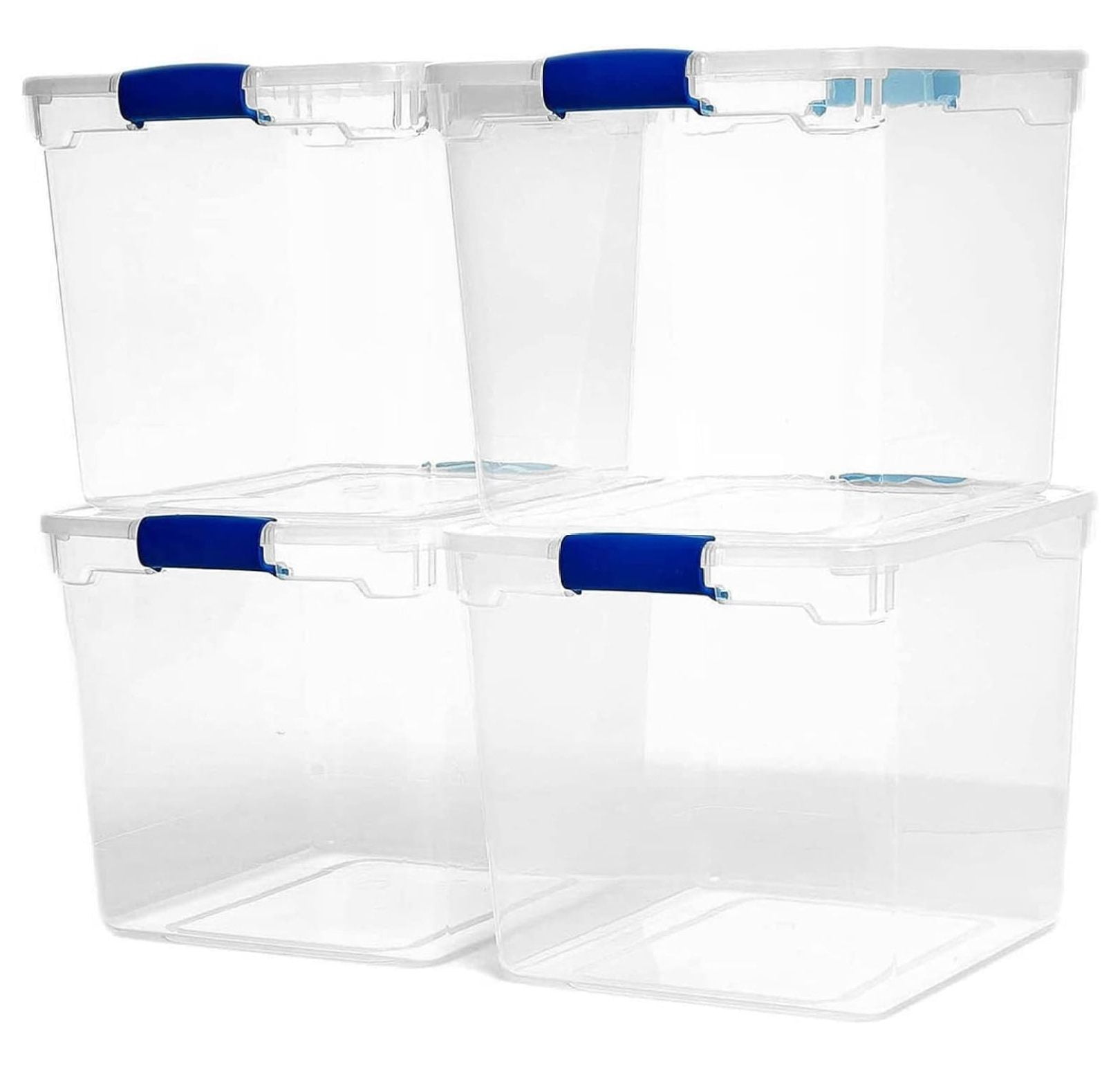 31-Quart Clear Plastic Stackable Storage Bins with Blue Lids