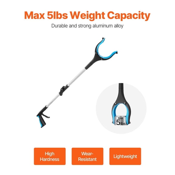 Heavy Duty 34" Grabber Tool 2-Pack, Foldable Reacher with Rotating Jaw & Magnet, Extended Pickup Grabber for Household & Office
