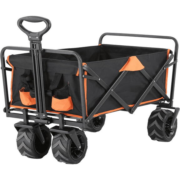 Heavy Duty 350 Lbs Capacity Collapsible Wagon, Outdoor Folding Camping Wagons, Grocery Portable Utility Cart, Adjustable Rolling Carts, All Terrain Sports Wagon with Big Wheels by Boahaus