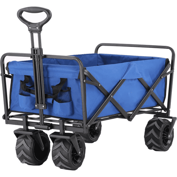 Heavy Duty 350 Lbs Capacity Collapsible Wagon, Outdoor Folding Camping Wagons, Grocery Portable Utility Cart, Adjustable Rolling Carts, All Terrain Sports Wagon with Big Wheels by Boahaus
