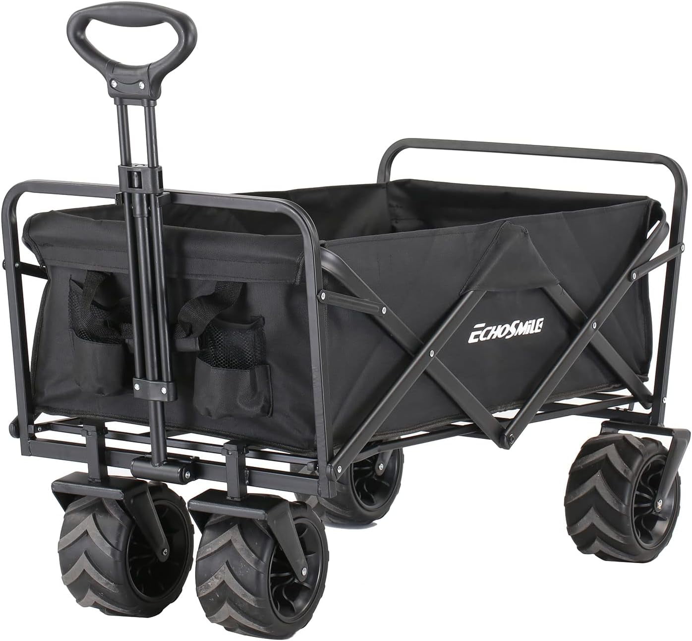 Heavy Duty 350 Lbs Capacity Collapsible Wagon, Outdoor Folding Camping Wagons, Grocery Portable Utility Cart, Adjustable Rolling Carts, All Terrain Sports Wagon with Big Wheels