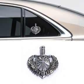 Heavy Duty 3D Metal Cross Sword Angel Wings Car Emblem, 4mm Thick Aluminum Alloy Sticker, 90g Heavy Duty Decal for Auto, Motorcycle, Home Decor,Laptop