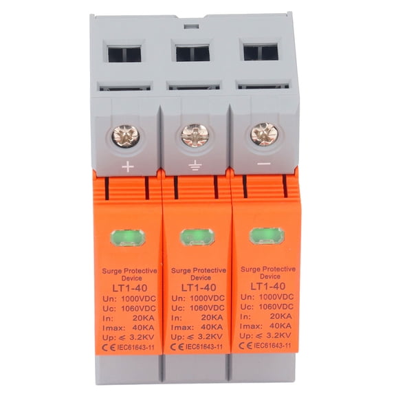 Heavy Duty 3P DIN Rail Mount Photovoltaic Surge Protective Device, 1000V DC 20KA to 40KA Residential Low Voltage Arrester and House Surge Suppressor, Fireproof PC Frame - 3.6 x 2.1 x 2.6 inches
