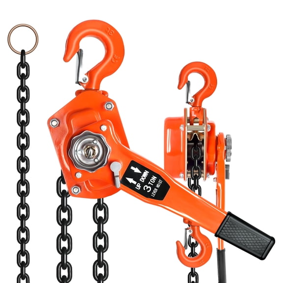 Heavy Duty 3T Manual Puller Hoist, Orange G80 Enhanced Carbon Steel & Excellent Landing Stability, 360 Load Hook Rotation for Garage Farm