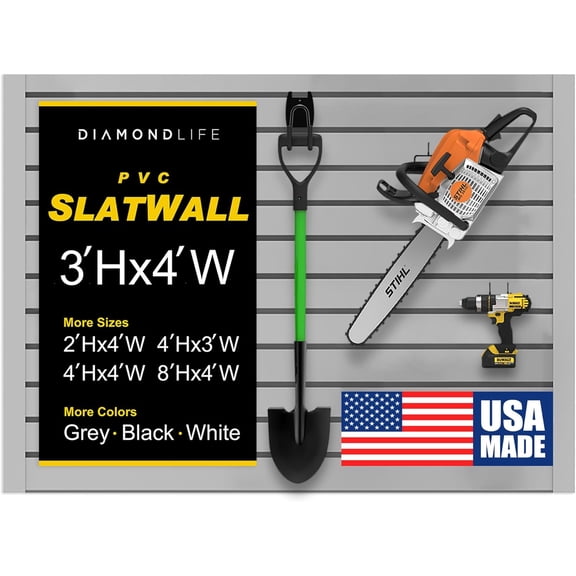 Heavy Duty 3x4 PVC Garage Slatwall Storage System (with Endcaps & Screws) - Modular Slat Wall Paneling for Organizer Interlocking Panels Home Commercial Use (Grey)