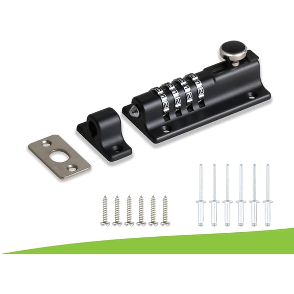 Heavy Duty 4-Digit Combination Locking Bolt - Reinforced Zinc Alloy Security Slide Latch for Gates, Sheds, Barns, Fences & Cabinets - Childproof Design & Anti-Theft Password Setting (Black)