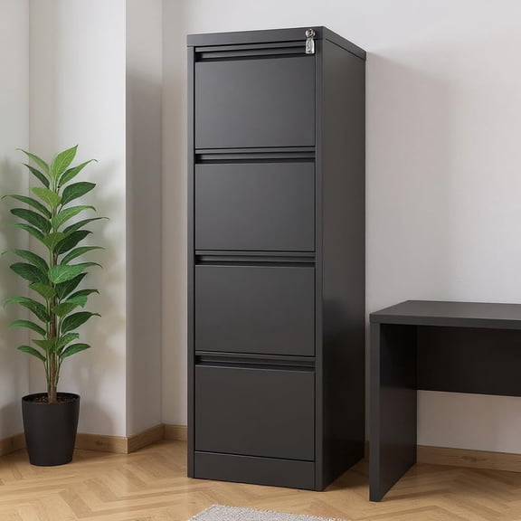Heavy-Duty 4-Drawer Vertical File Cabinet with Lock – Secure Metal Organizer for Letter, Legal, A4, F4 Documents – Home Office Filing Storage – Black – Four Drawers
