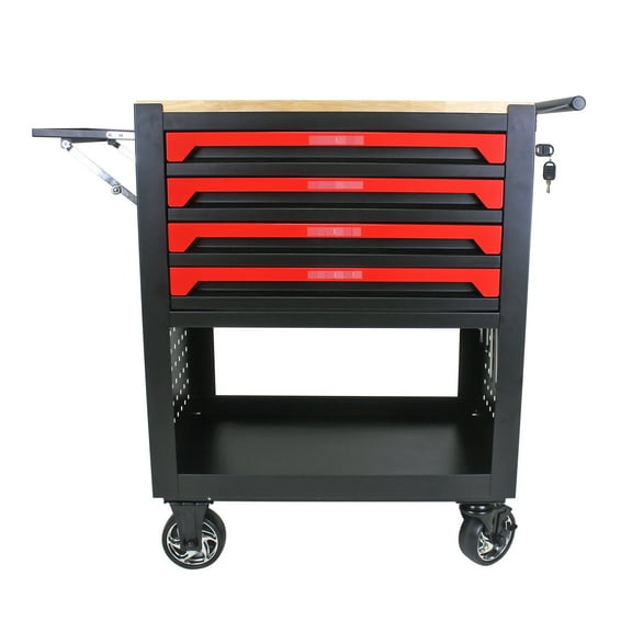 Heavy Duty 4 Drawers Tool Trolley With Wheels And Wooden Top - Adjustable Shelf, Prodigious Workshop Organization Option 4 Cart Immense Idea