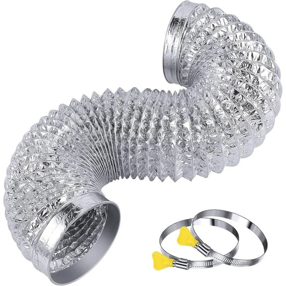 Heavy Duty 4"Flexible Dryer Vent Exhaust Duct Hose 3 Feet for Tight Space, Extra Thick(6-ply) Aluminum Foil Ducting Kit with 2 Key Hose Clamps