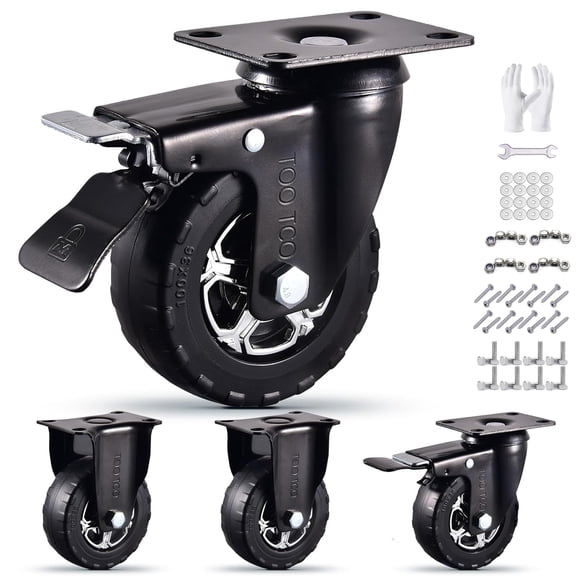 Heavy Duty 4 Inch Caster Wheels Set of 4 2200Lbs Capacity Silent Swivel with brake & Rigid TPR Rubber Wheels Locking Industrial Plate Casters for Cart Furniture Workbench 2 Fixed & 2 Swivel with Brak
