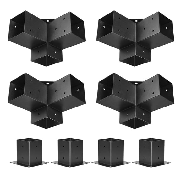 Heavy Duty 4 Piece 3 Way Corner Bracket Kit for Pergola Support 4x4 Inches 3.5x3.5 Internally Easy Install Wooden Beams DIY Post Base Gazebo Patio Cabin