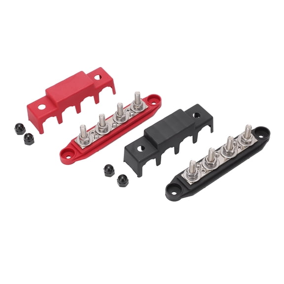 Heavy Duty 4 Post Power Distribution Block M10 Terminal Junction Busbar Set with Cover 250A Rating for 12V-48V Automotive RV Marine Boat Truck Trailer, 6.7 in x 1.3 in / 17.02 cm x 3.3 cm
