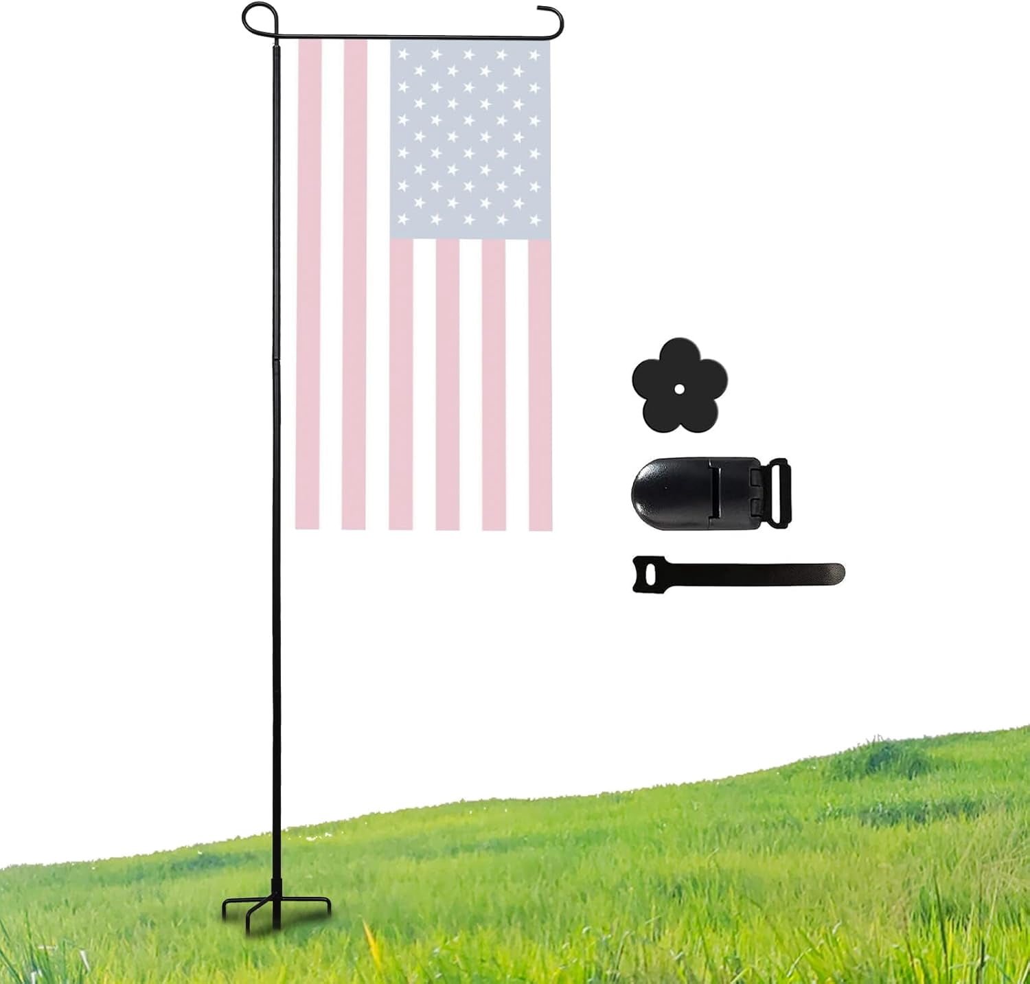 Heavy-Duty 4-Prong Garden Flag Pole Holder Stand – Weatherproof Outdoor Garden & Yard Flag Base for 12x18 Inch House Flags, Ground Flagpole Stand for All-Season Decoration(Flag Not Include)