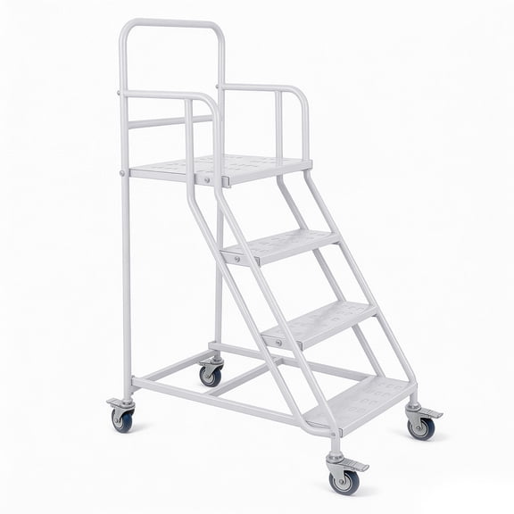 Heavy Duty 4 Step Rolling Stairs, Industrial & Warehouse 4-Step Stairs, Rolling Steps Ladder with Handrails for Warehouse Operation