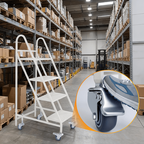 Heavy Duty 4 Step Rolling Stairs, Rolling Steps Ladder, Industrial & Warehouse Step Ladder with Wheels for Warehouse, Factory, Workshop