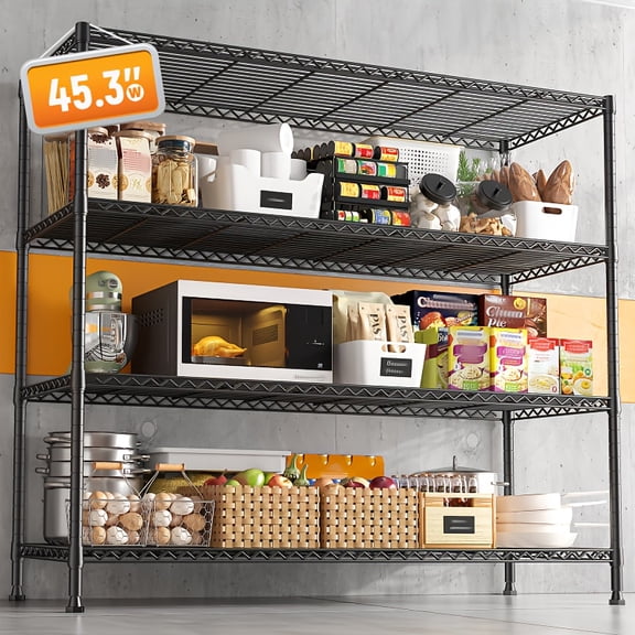 Heavy-Duty 4-Tier Adjustable Wide Wire Shelving Unit - Adjustable Shelves, Wide Base & Reduced, Powder-Coated Frame for Garage, Pantry, Kitchen Storage (45.3"W x 63"H x 17.7"D)
