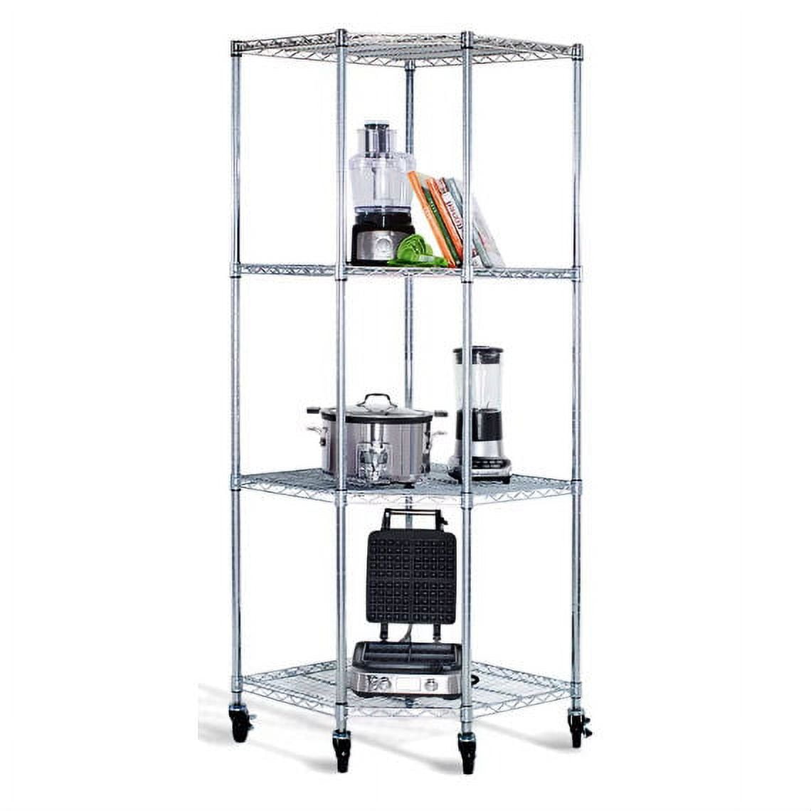 Adjustable Gray Steel 4-Tier Corner Shelving Unit with Wheels