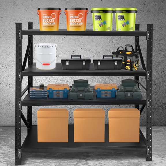 Heavy Duty 4-Tier Garage Shelving, 6000 LBS Capacity Adjustable Metal Storage Rack with One-Piece Columns for Warehouse & Basement, 63"Wx23.6"Dx63"H