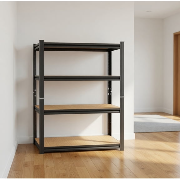 Heavy Duty 4-Tier Garage Storage Shelves - 24" W x 12" D x 46" H, 2000 lbs Capacity Metal Frame with Wood Shelves Utility Rack for Garage, Basement, Workshop Organization
