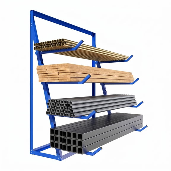 Heavy Duty 4-Tier Horizontal Lumber Storage Rack, 1000lbs Alloy Steel Lumber Organizer Shelf, Adjustable Pipe Storage & Bar Storage Cantilever Rack for Garage Workshop, Blue