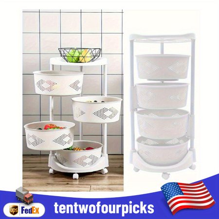 Heavy-Duty 4-Tier Rotating Storage Shelf (88.18lbs Capacity) - Adjustable Height PP & Iron Freestanding Organizer, 5-Wheel Mobile Unit with 360° Rotation