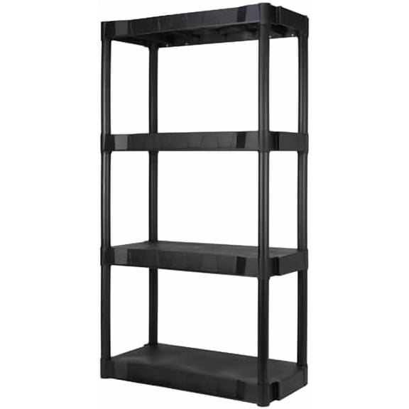 Plastic 4-Tier 56.2" H x 30"" W x 13.8" D Shelf, 280lb Total Capacity, Black$$Tools & Hardware Other