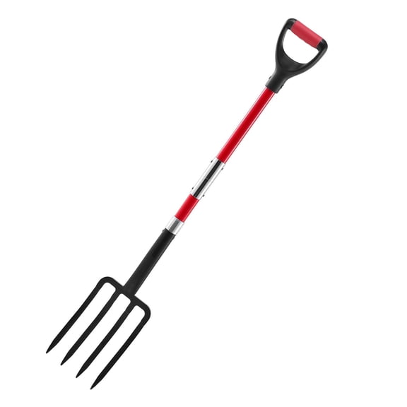 Heavy Duty 4-Tine Forged Steel Spading Garden Fork with 45 Inch Fiberglass Handle & Y-Grip, Multi Purpose Digging Pitchfork for Potatoes, Hay, Compost, Transplanting and Soil Aeration
